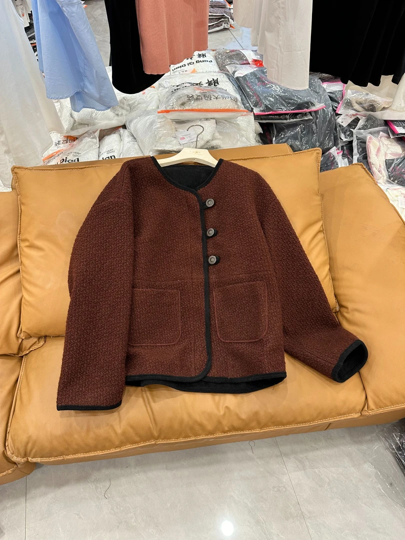 5553包边小香风毛毛外套胖mm大码女装复古高级感皮毛一体加厚上衣