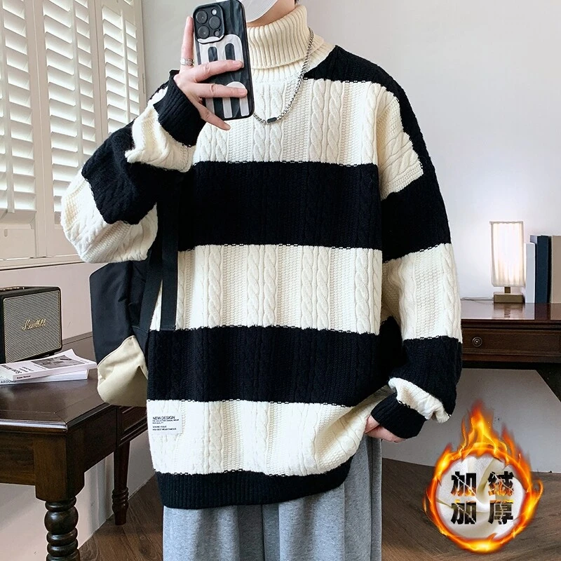 青少年大童加绒加厚毛衣男士高领冬季新款学生保暖打底休闲针织衫