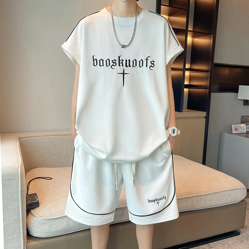 夏季新款青少年中学生薄款宽松帅气潮流无袖背心男孩时尚运动套装