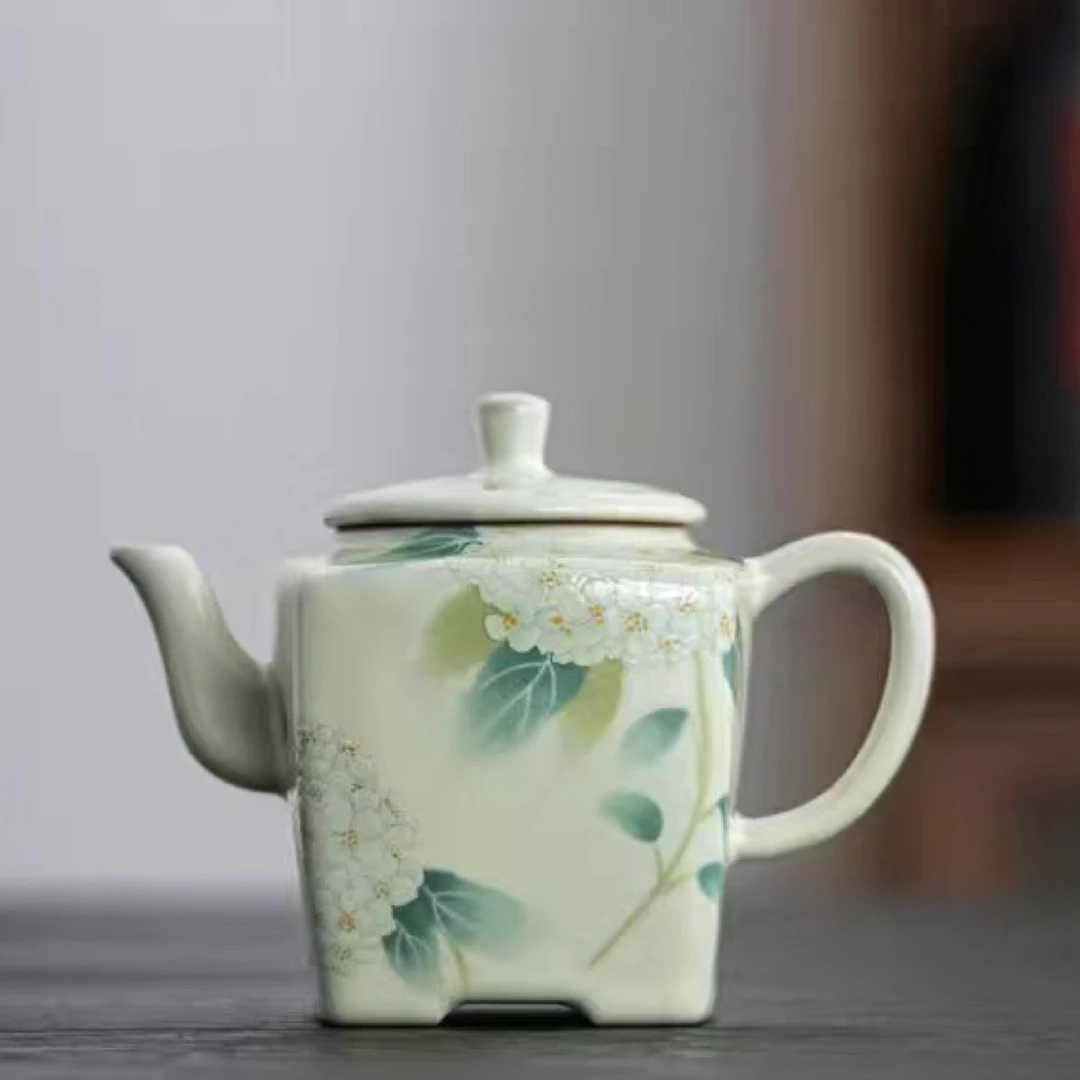 陶栖黄汝绣球花方壶220ml家用套组一壶二杯