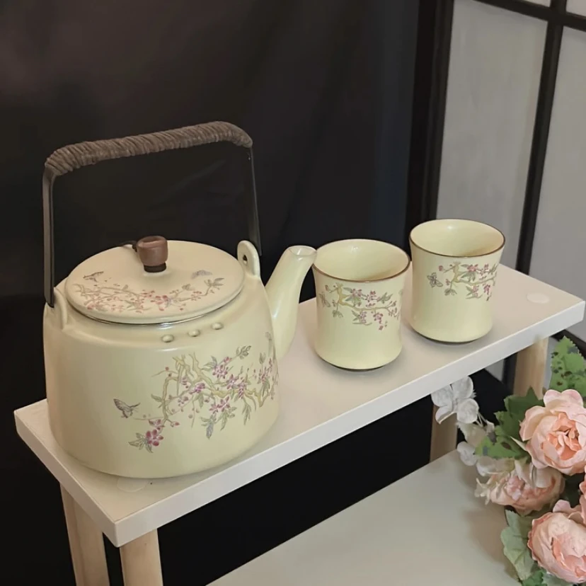 紫藤花650汝窑可养大提梁壶一壶2竹节杯茶壶泡茶