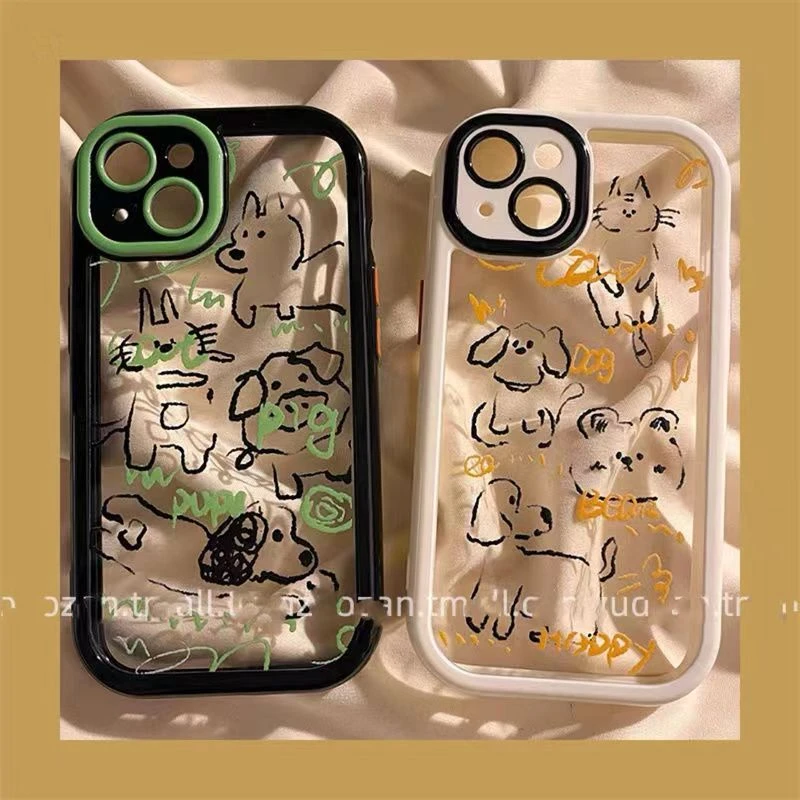 涂鸦猫狗适用苹果15/14promax手机壳13全包12华为/oppo/小米/vivo