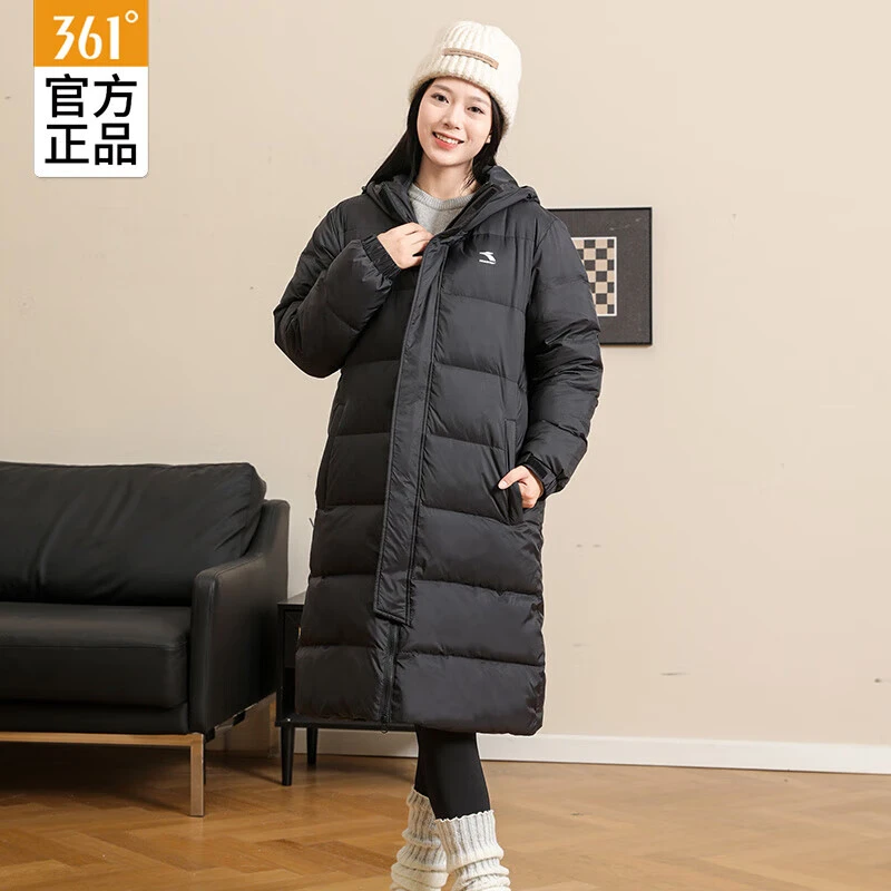 361°保暖长款羽绒服女子情侣同款2025秋季新款健身运动连帽外套