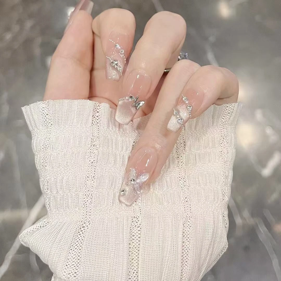 【镜月蝶】纯手工穿戴甲美甲蝴蝶清透猫眼腮红秋冬显白指甲贴秋款