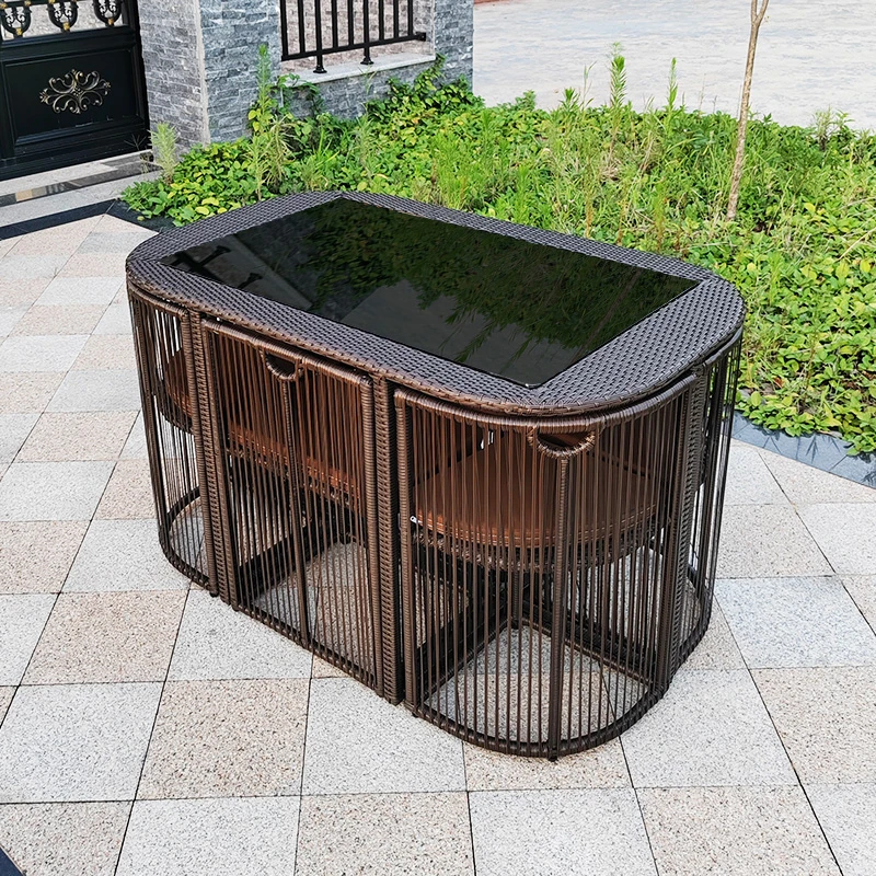 户外桌椅组合庭院室外餐厅露台阳台藤编别墅花园休闲简约防水桌椅