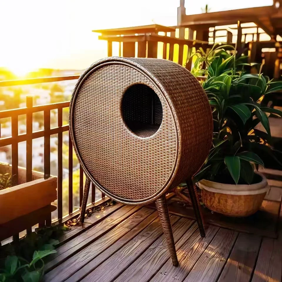 创意旋转藤编防晒阳台户外家用门口储物柜手工美式轻奢复古客厅
