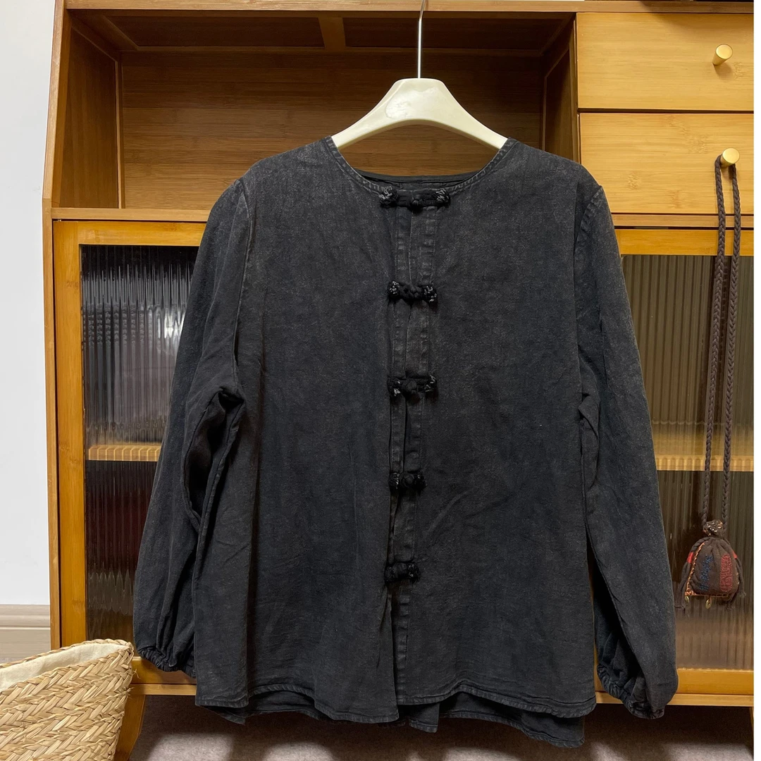 2025新款亚麻盘扣上衣内搭 后背盘扣装饰开衫（衣长70 胸围128）