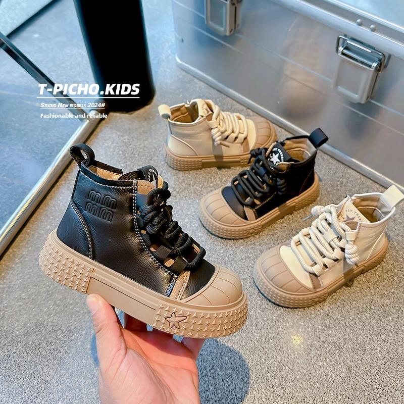 儿童时尚高帮板鞋2025年秋季新款女童百搭运动鞋男童休闲鞋-6801