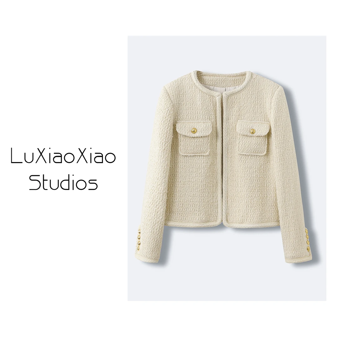 LuXiaoXiao｜很美很暖和！定制羊毛粗花呢面料编织气质小香外套