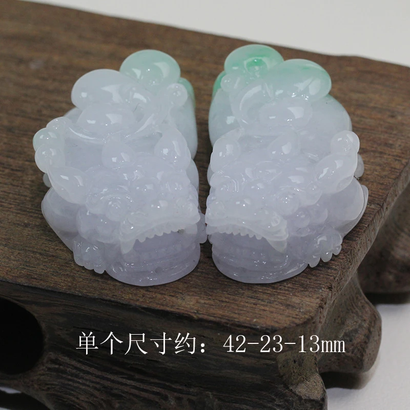 缅甸天然翡翠A货春彩精雕雕刻一对如意貔貅男女款玉吊坠精美挂坠
