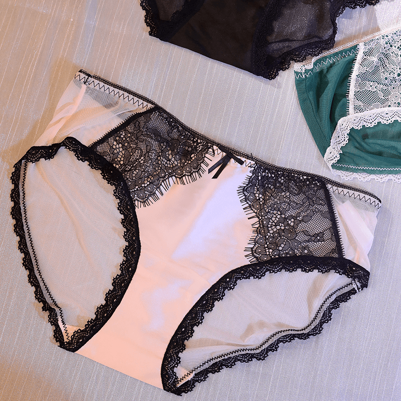 Sweet Baby色丁撞色睫毛蕾丝女士内裤