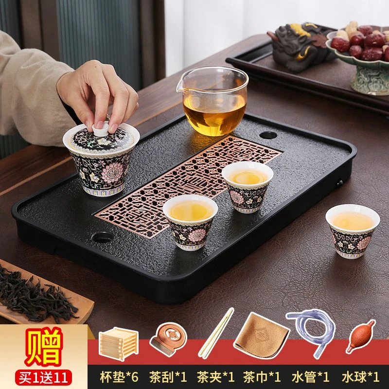 简约防烫大容量干泡盘家用轻奢小型茶托盘长方形沥水大号茶几茶盘