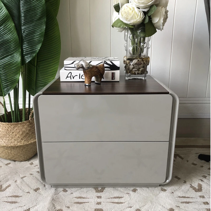 现代意式极简烟熏木纹烤漆柜简约设计师款高级感床边收纳柜整装发