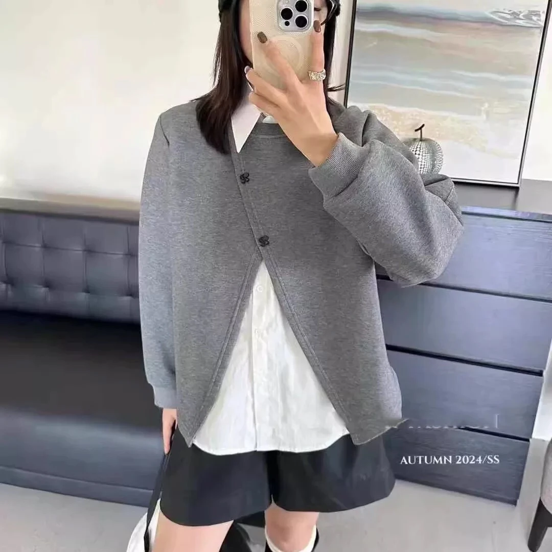 81510纯色背心衬衣内搭+不规则外搭两件套上衣 （衣长60左右）