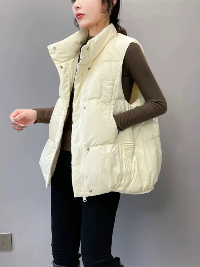 9906 2024冬新韩版休闲90白鸭绒马甲女士宽松立领马夹背心坎肩