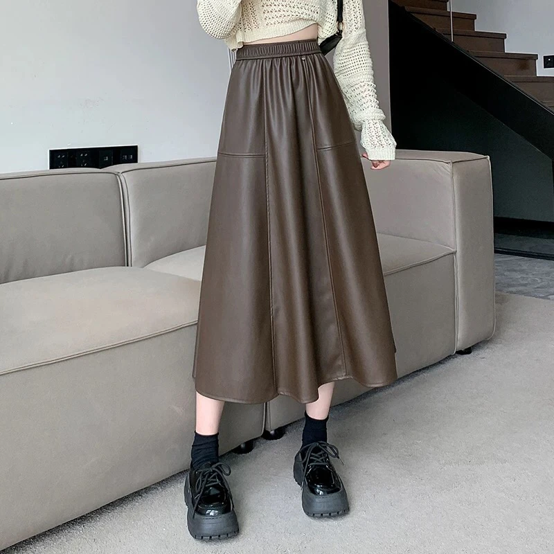 80028依然纯蛋白皮半裙（裙长约81-83）半身裙A字新国风