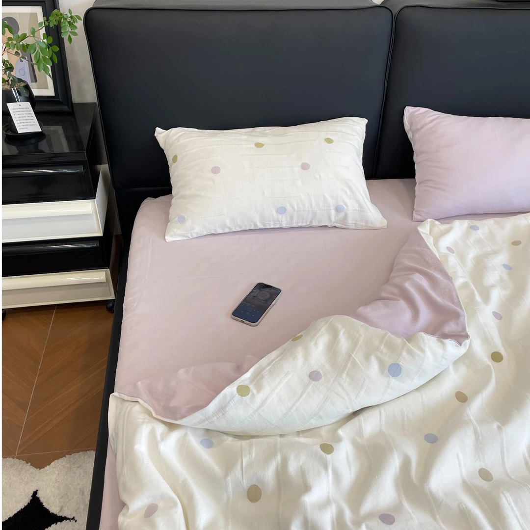 【墨溪】现代奶油风彩纱浮雕提花全棉四件套被套柔软亲肤人字纹件套