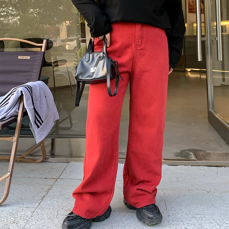 卡卡别吃了 慵懒风复古高腰显瘦拖地牛仔裤秋季直筒阔腿裤
