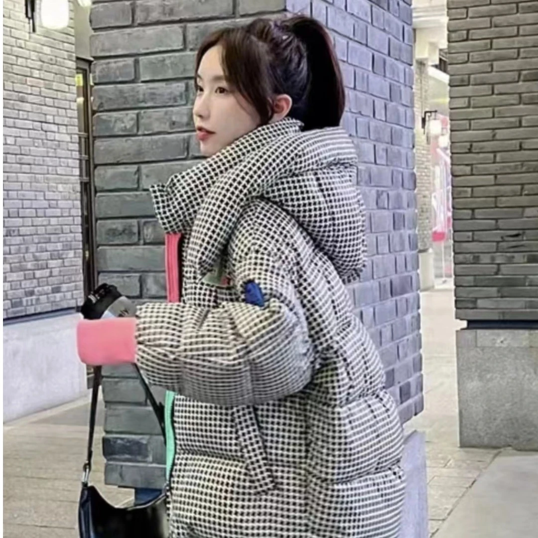 女童时尚羽绒服加厚休闲千鸟格冬季儿童潮流宽松格子百搭保暖