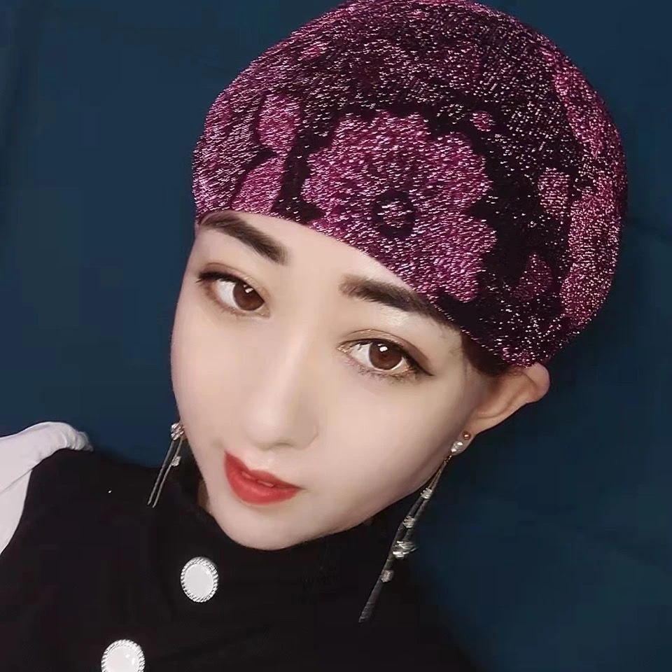 夏季薄款帽子女款2023新款弹力印花帽包头帽洋气短发遮白发头巾帽