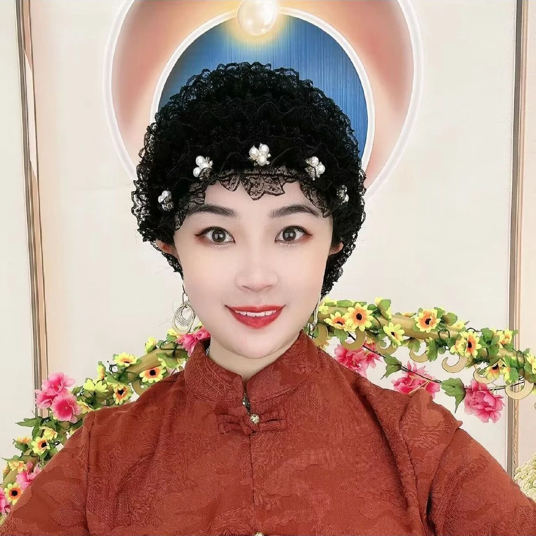 新款四季蕾丝防尘收碎发花朵弹力包头帽时尚居家遮白发妈妈遮发帽