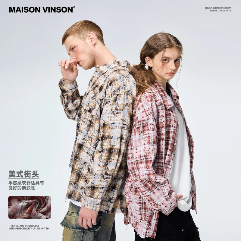 MAISON VINSON国潮时尚潮流美式街头春秋扎染衬衫男女情侣款休闲