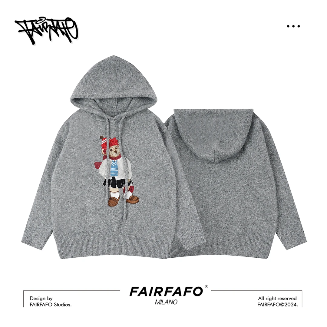FAIRFAFO林肉肉【小熊连帽刺绣毛衣】羊.毛绵密细软毛衣CY24MY888