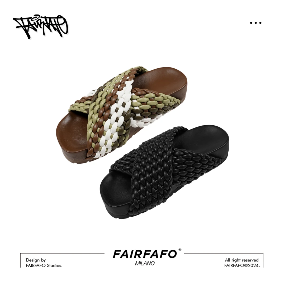 林肉肉【交叉编制拖鞋】时尚休闲百搭女士外穿厚底平底22XZ903