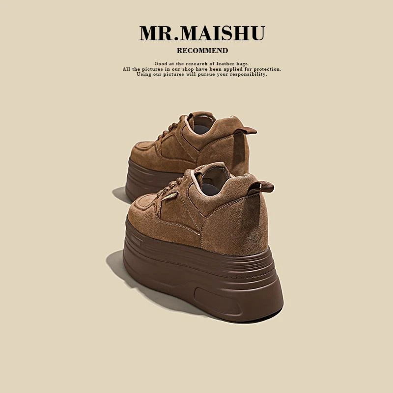 欧货爆款厚底板鞋女2025新款秋季真皮矮个子内增高女鞋子10cm