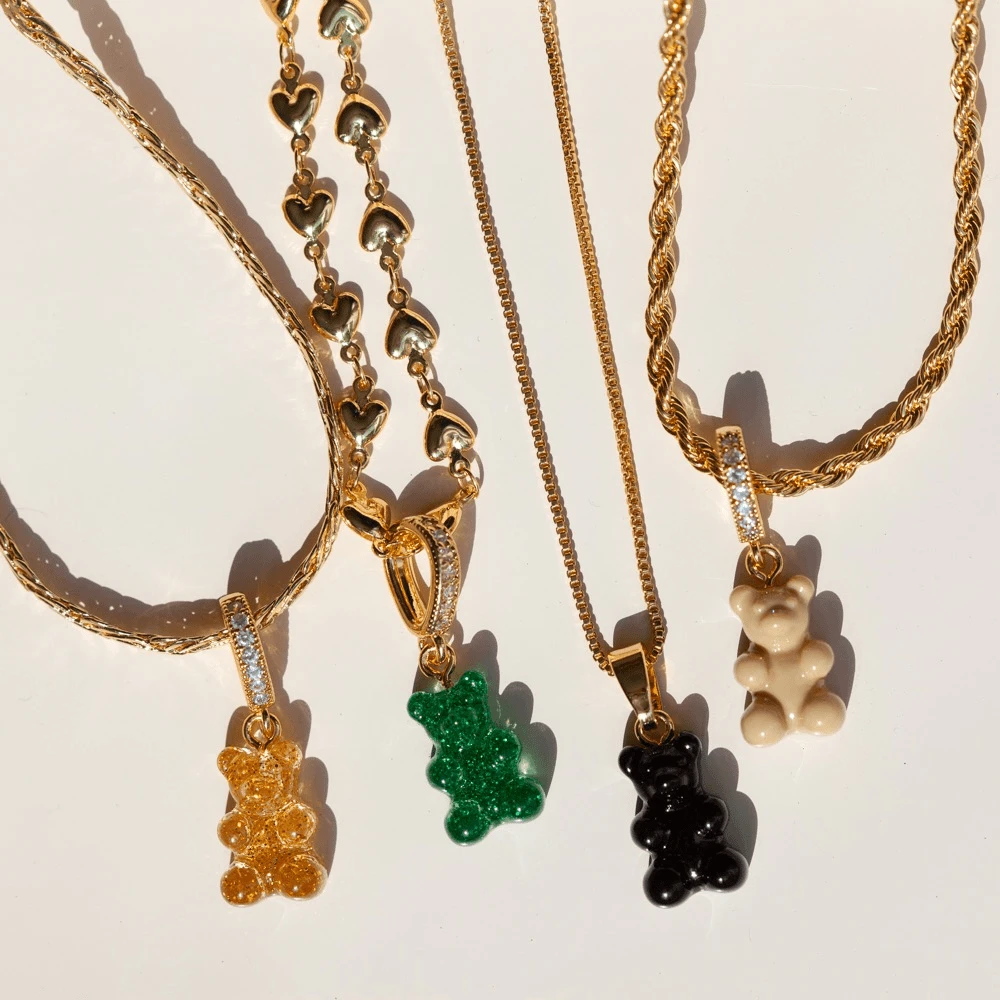 铜合金树脂吊坠 【工厂直销】C家明星同款小众钻扣果冻小熊项坠吊坠