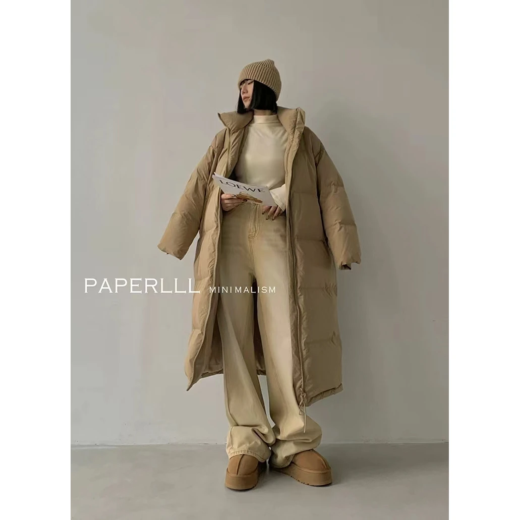 P1009D2882  PAPERLLL辛间简约90白鸭绒长款黑色羽绒服女冬季