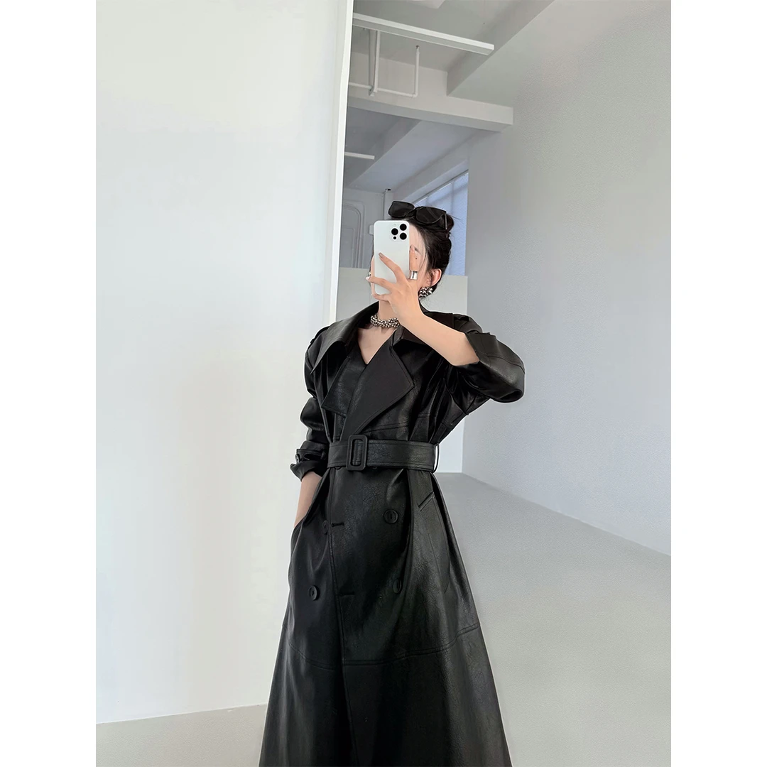 P1110Y3430加绒皮风衣女复古宽松大衣  08.04抖