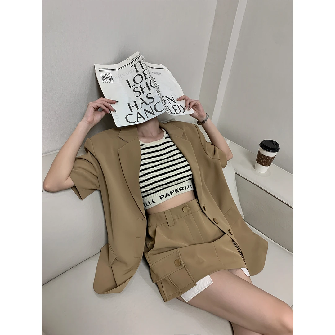 P0531X2687高级感微工装半裙短袖西装套装女夏季薄款外套08.06抖