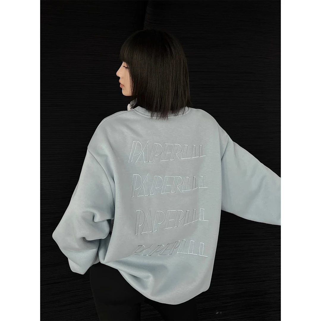 P1229Y2469宽松休闲套头加绒卫衣女小众后背刺绣logo上衣 08.02抖