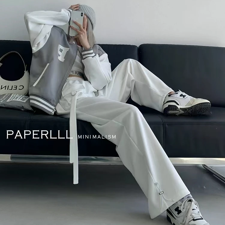 P1111K2389复古高腰直筒工装裤加绒加厚束腿休闲裤 08.02抖