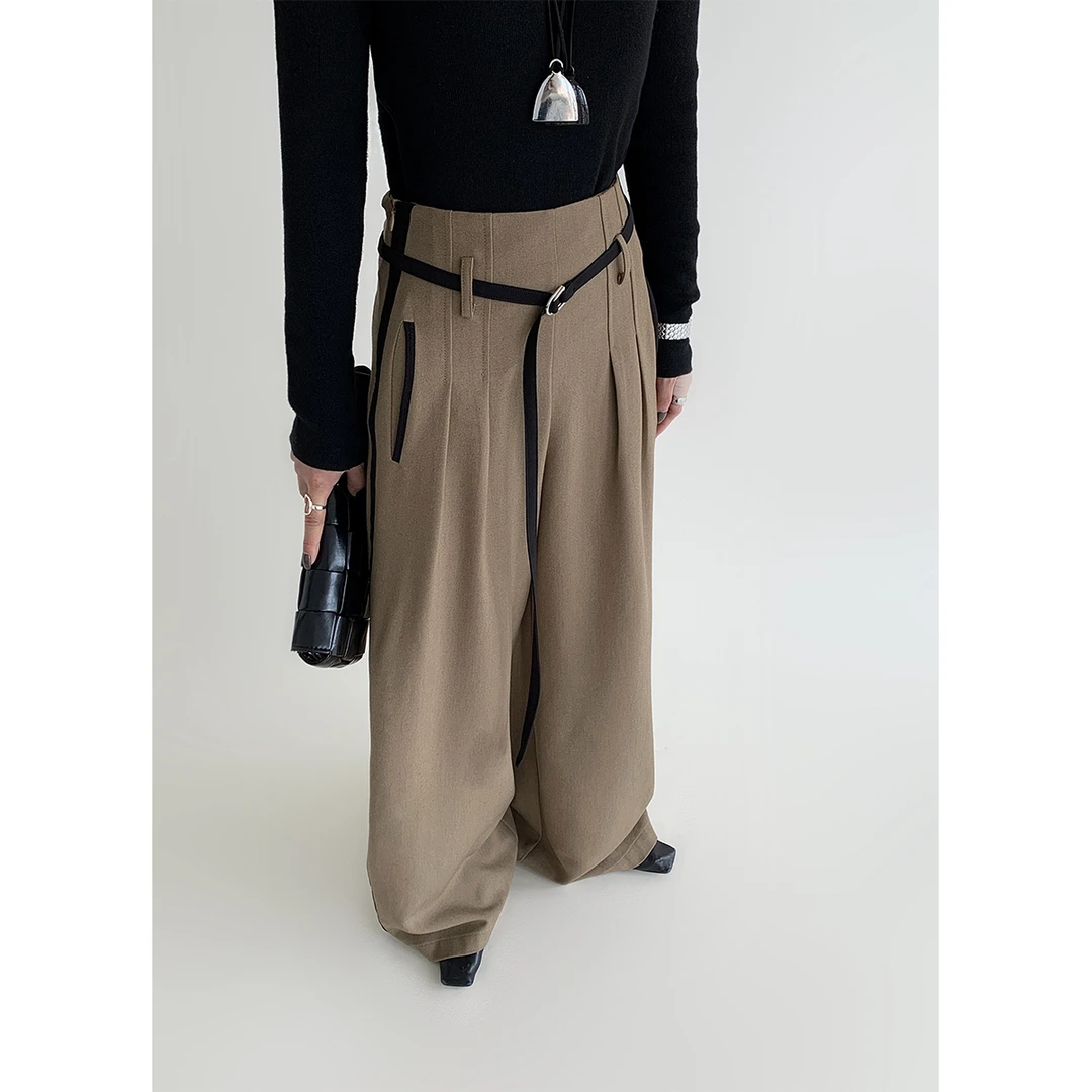 P0919K3348绑带捏褶直筒裤女简约设计感秋季08.04抖