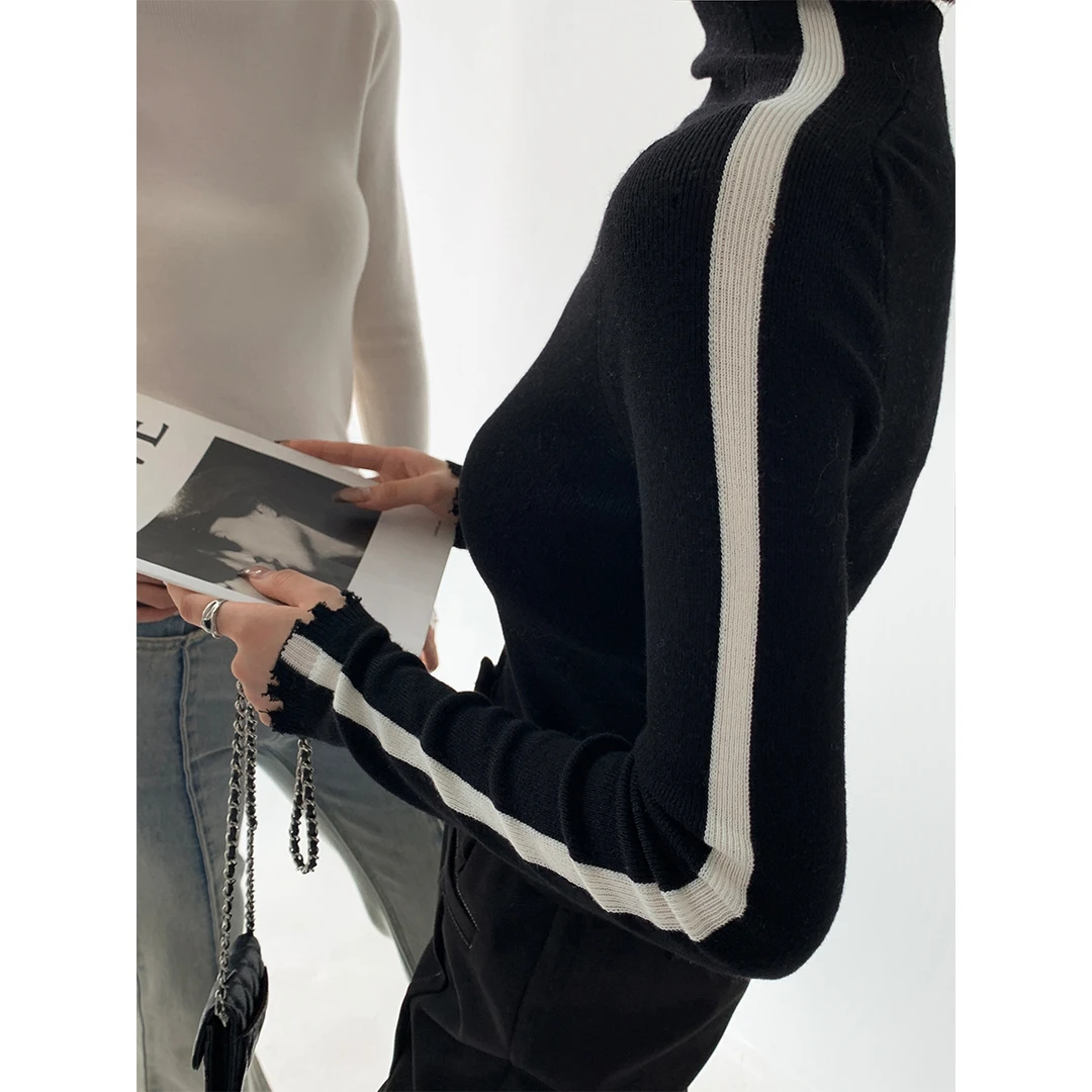 10.9  P1009Z2873  撞色线条打底衫修身高领百搭秋冬女