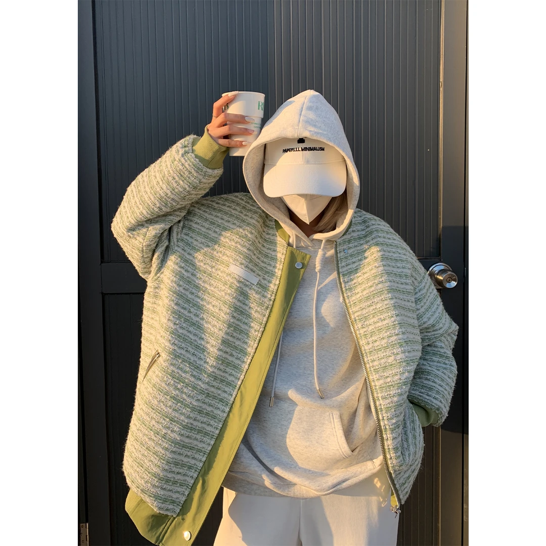 P1201Y2430  粗花小香拼皮夹克外套女加棉加厚上衣