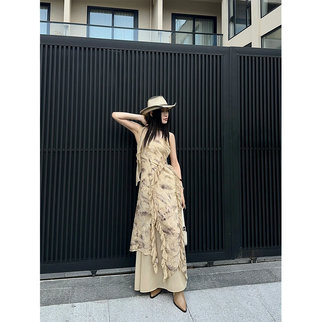 P0506Q3149 新中式飘带立体不规则吊带裙女夏季08.06抖