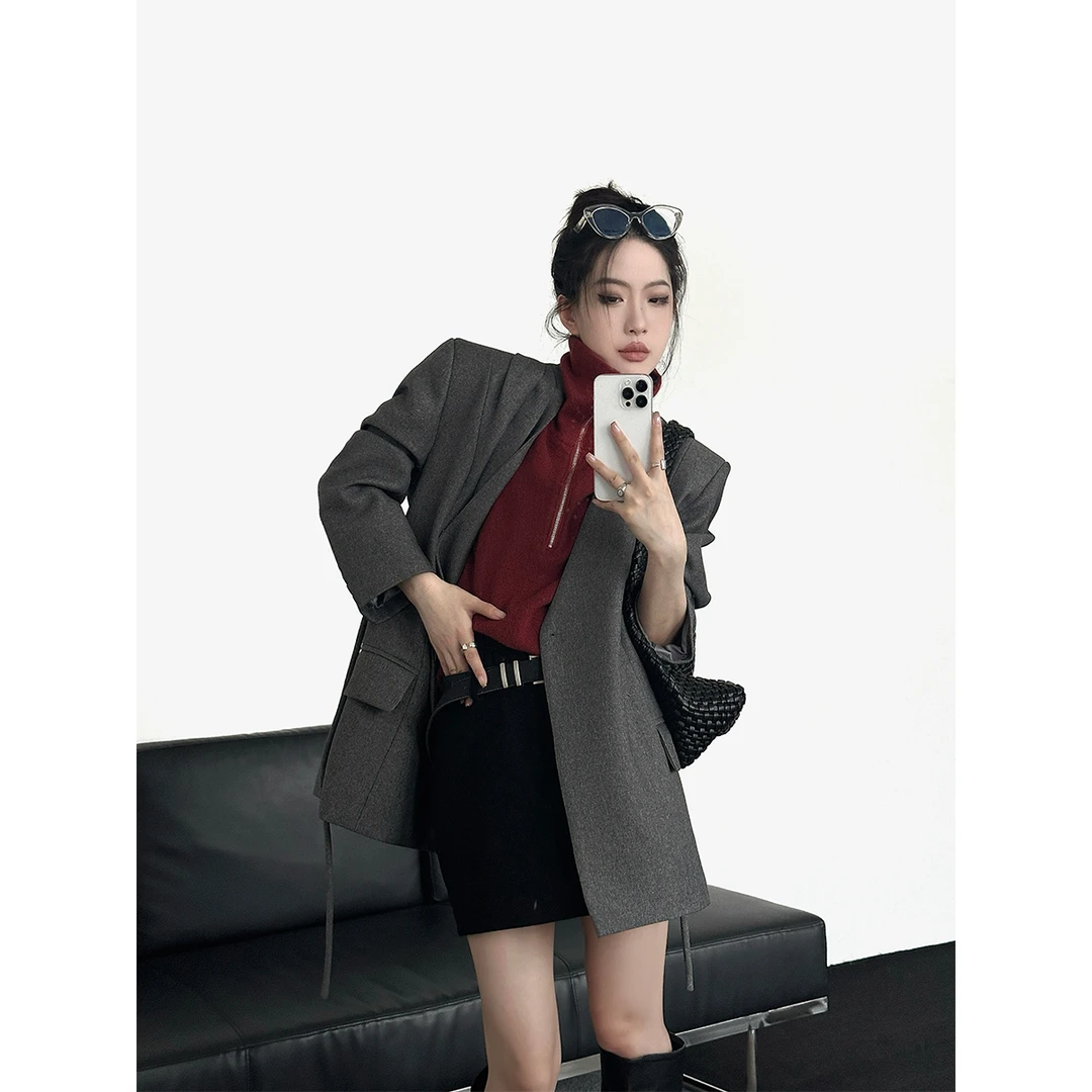 P0919Y3360无缝高领拉链马甲女秋冬叠穿针织上衣08.04抖