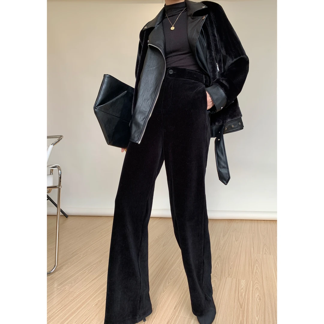 P1111K1160 灯芯绒直筒休闲裤女垂感宽松显瘦竖条绒拖地裤08.08抖