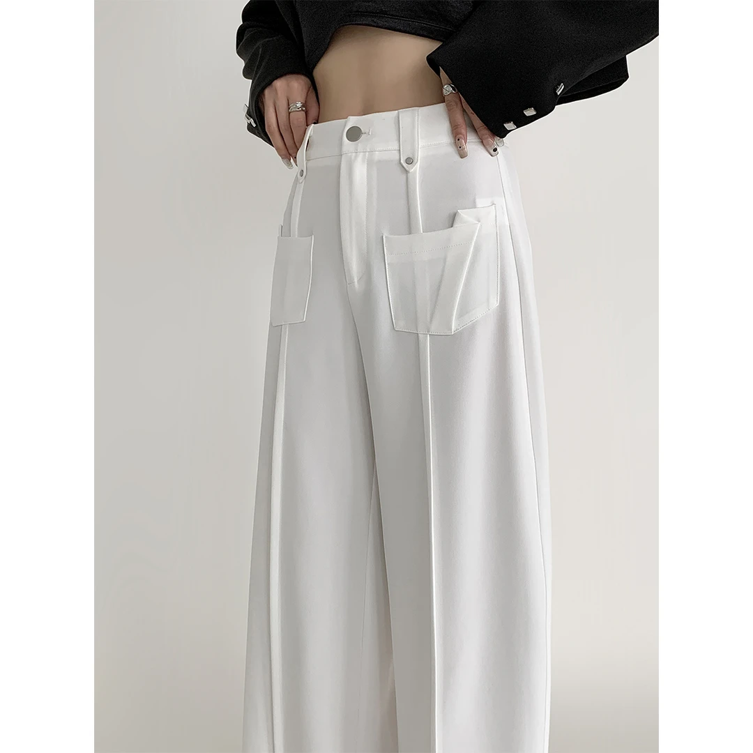 07.08  P0708K3255设计感对称口袋直筒裤女明线宽松质感拖地西裤