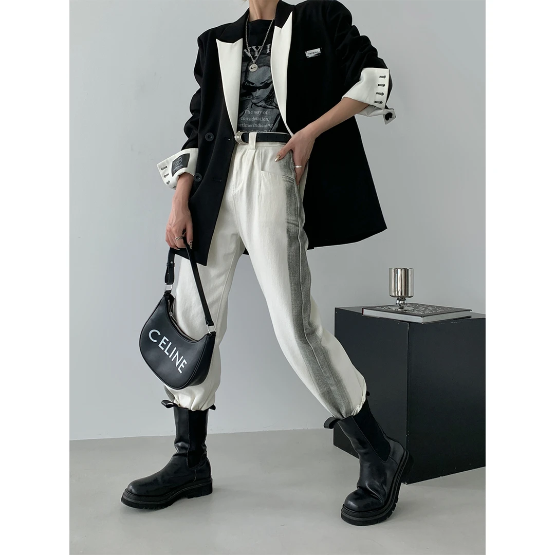 【清】 P1010K2323 拼色牛仔裤直筒宽松休闲长裤春秋