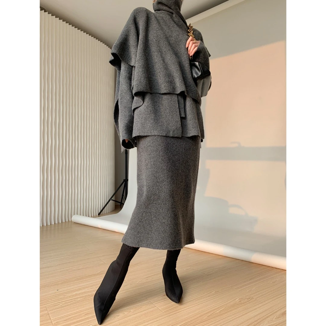 P1210Z1222三件套女不规则设计时尚个性高领针织套装08.08抖