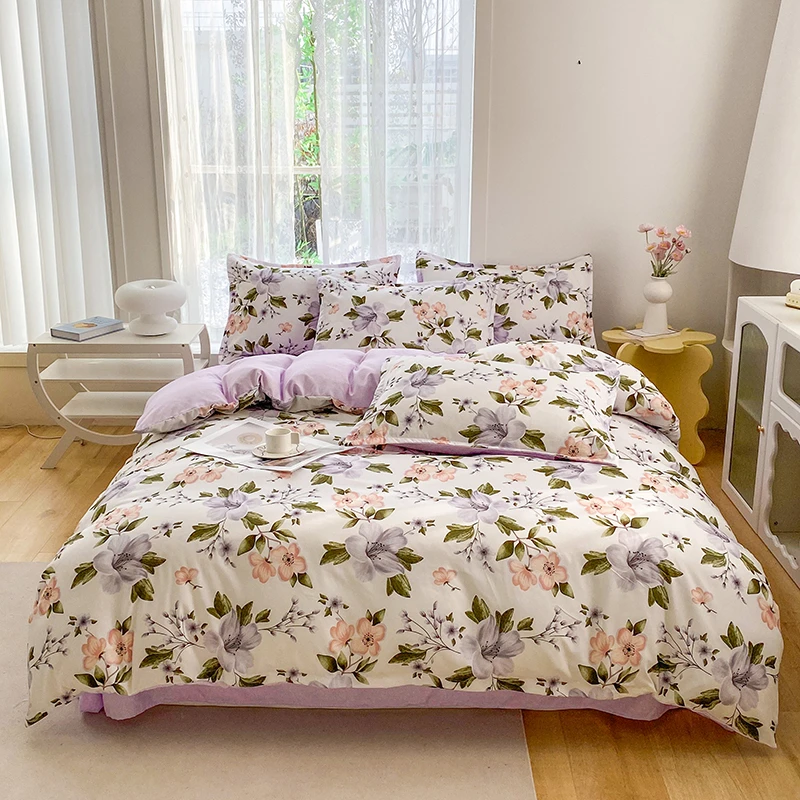 【董事长专属】新款法式植物印花四件套韩式大版花四件套-春园