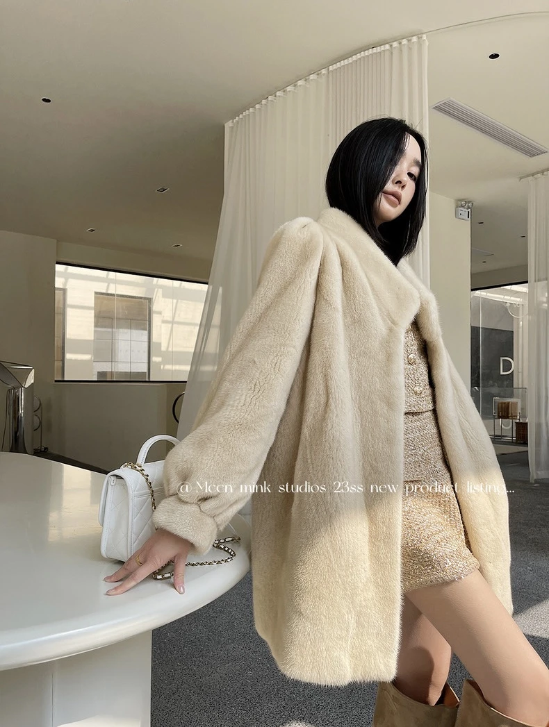 2024新款进口天鹅绒立领貂皮大衣女整貂年轻款水貂毛皮草外套女