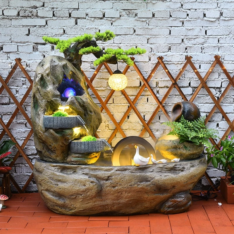 【石上流水】田园禅意阳台庭院流水中式店铺茶室景观鱼池造景摆件