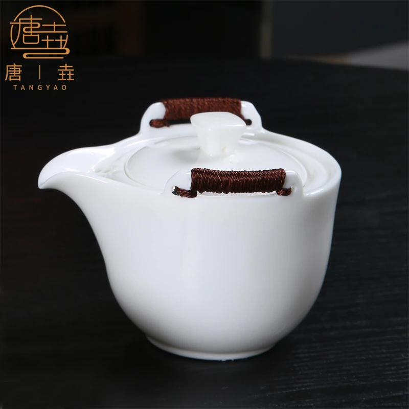 茶壶泡茶家用陶瓷防烫手抓壶羊脂玉白瓷单壶户外便携手工中式茶杯