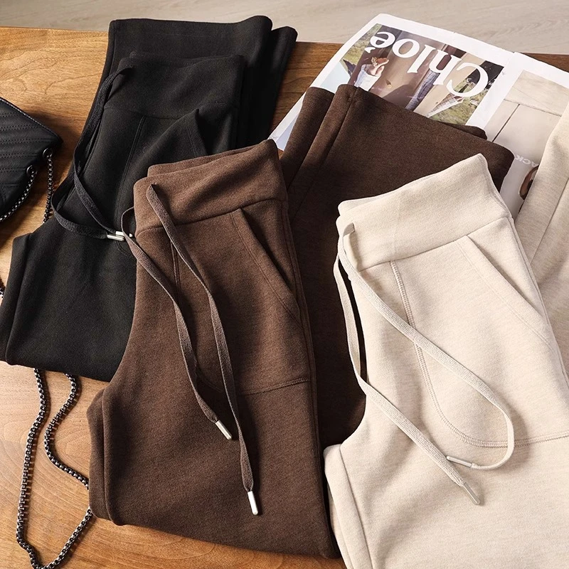 LU同款！巨显瘦~秋冬新款莱赛尔磨毛高腰加厚卫裤抽绳瑜伽阔腿裤