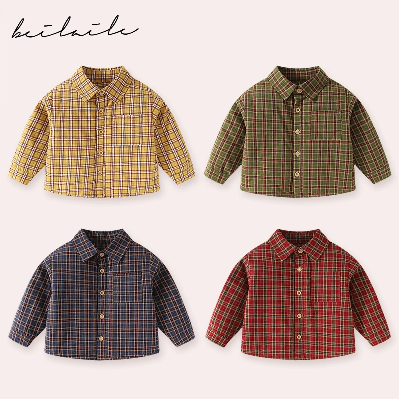 【格子加厚棉服衬衫 小乐妈咪】女衬衣男童衬衫外套格子儿童上衣服